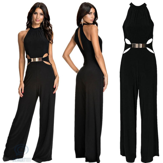 Fashion Casual High-Neck Flared Jumpsuit