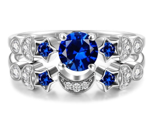 Inlaid Blue Gem Engagement Ring