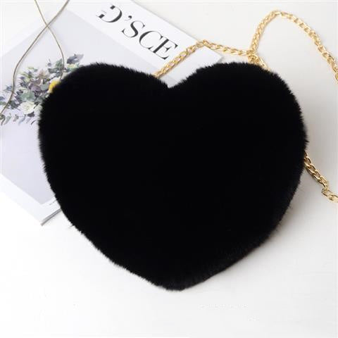 Plush Heart-Shaped Chain Shoulder Bag for Women – Valentine's Day Party Accessory