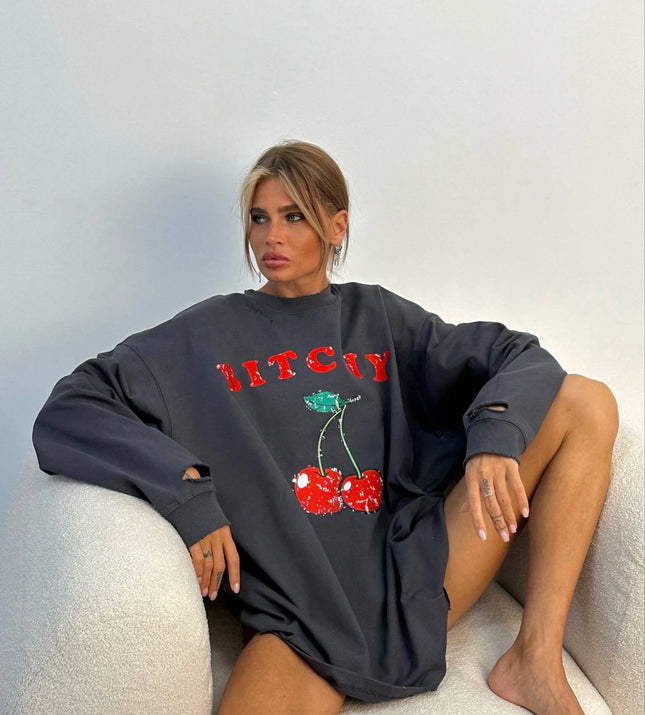Cherry Printed Pullover Sweatshirt