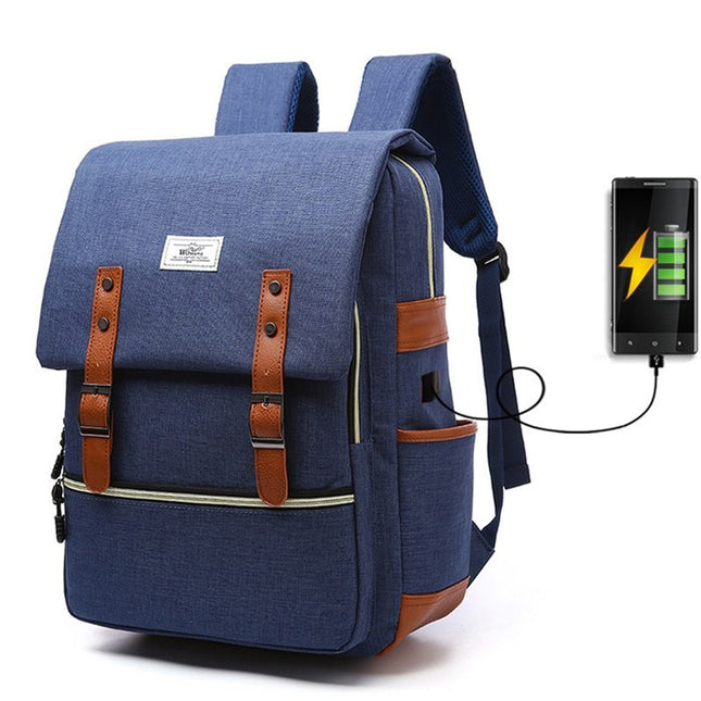 Vintage Canvas Backpack for Men & Women - USB Charging, Laptop & Travel Ready