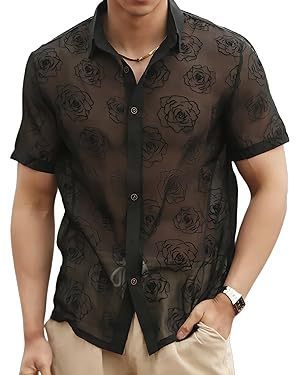 Men's Rose Mesh See-Through Shirt