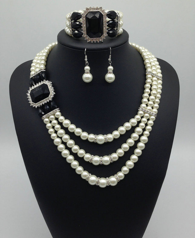 Gemstone Pearl Necklace Earrings Jewelry  Set
