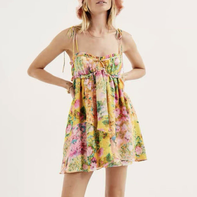 Y2K Floral Print Suspender Beach Dress