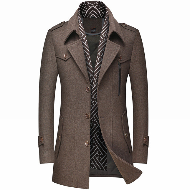 Men's Thick Woolen Trench Coat