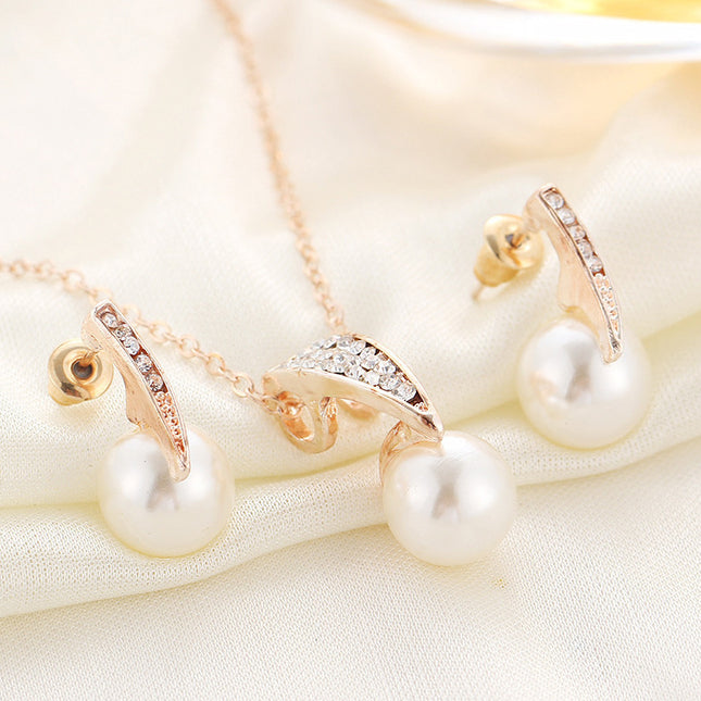 Pearl Necklace Earring Wedding Set