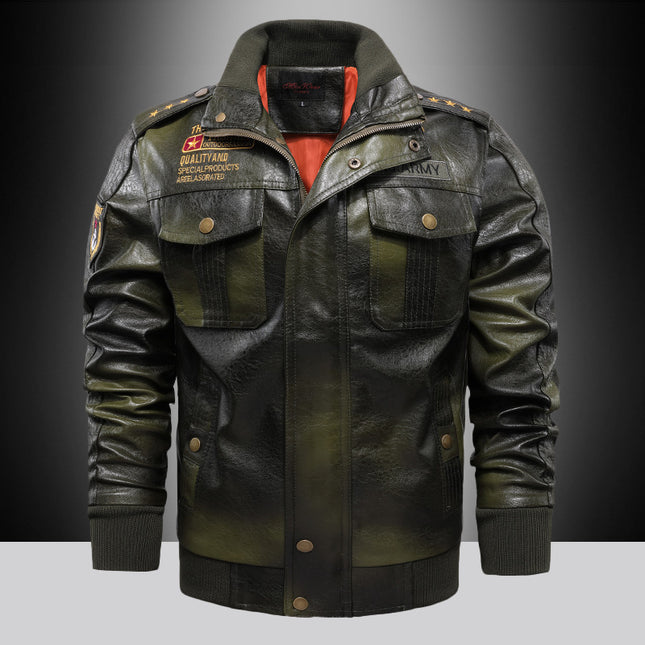 Men's Slim Fit Stand Collar Leather Jacket