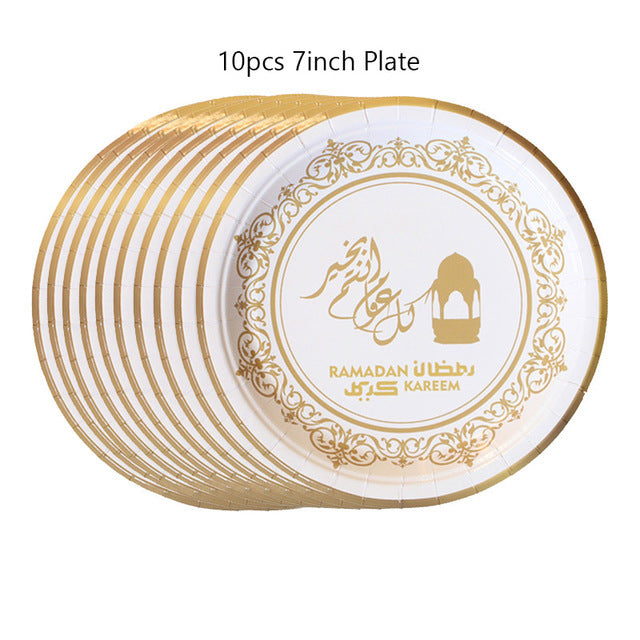 Disposable Dinner Plate White Black Ramadan