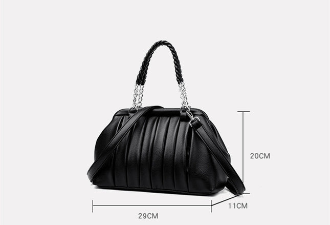New Fashion Pleated Woven Large Capacity Leather Bag