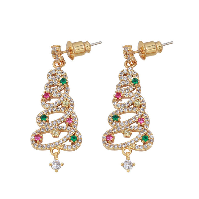 Colorful Zircon Christmas Tree Tassel Earrings