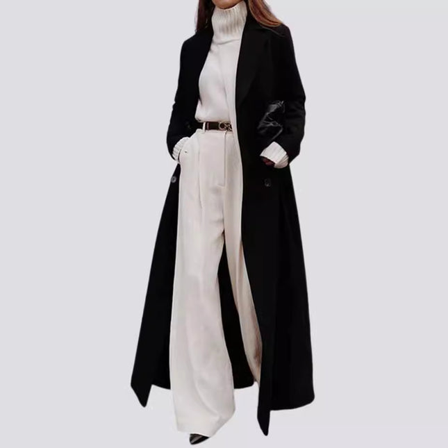  Leisure Long Pure Color Woolen Coat