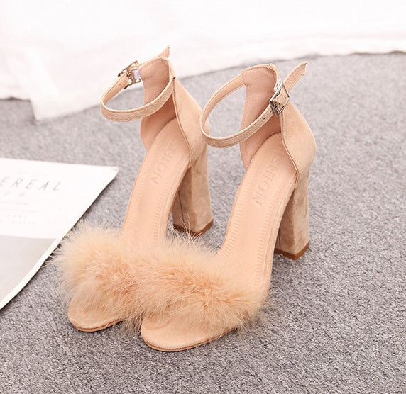 Fur SuedeToe Pumps with 10cm Heel, Rubber Sole, and Suede Vamp