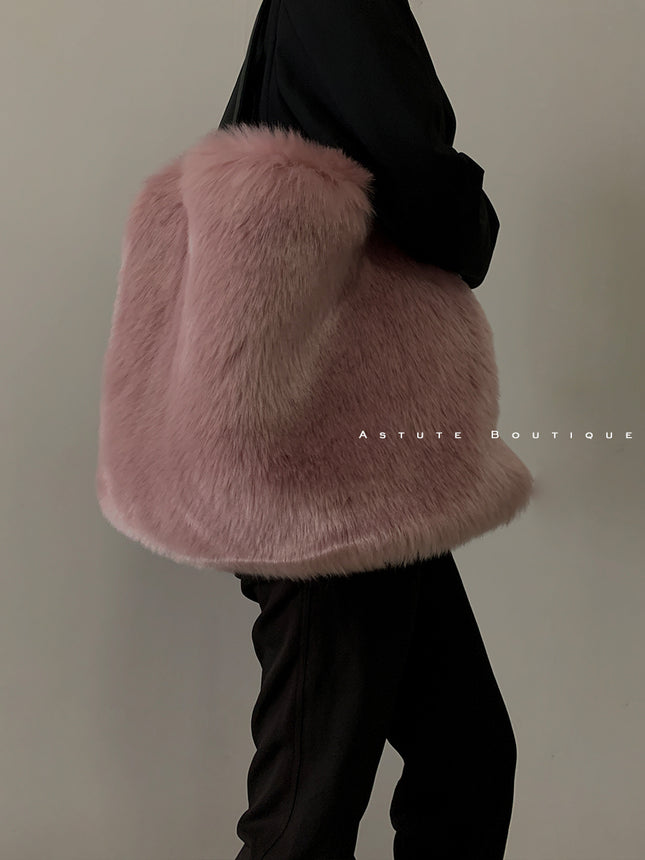 Women's European-Style Plush Handbag – Large, Fur Design