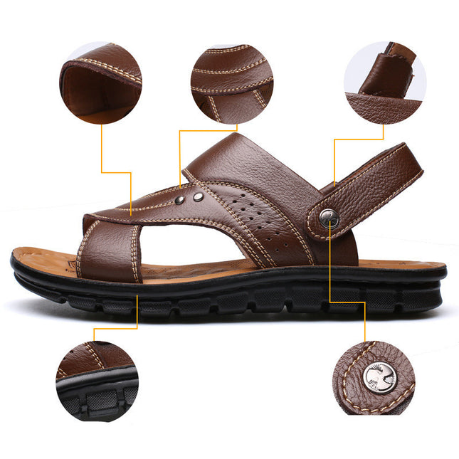Comfortable Leather Sandals with Elastic Band - Breathable and Non-slip