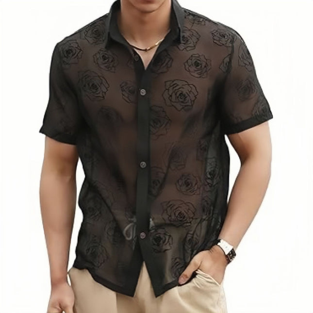 Men's Rose Mesh See-Through Shirt