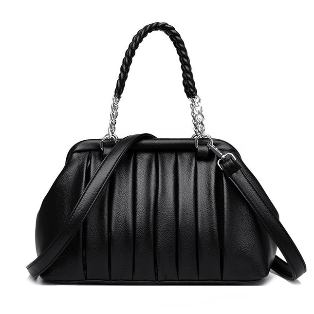 New Fashion Pleated Woven Large Capacity Leather Bag