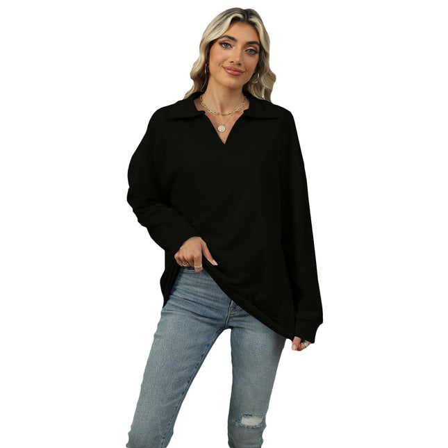 Lapel V-neck Sweatshirt