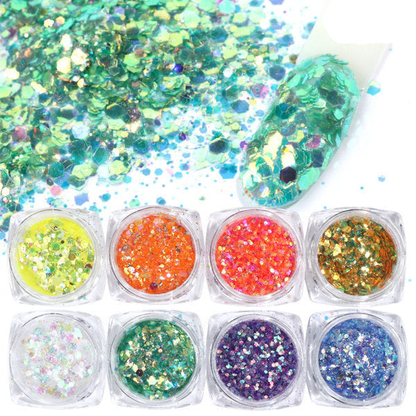 8 Box Mix Glitter Nail Art Powder Flakes Set