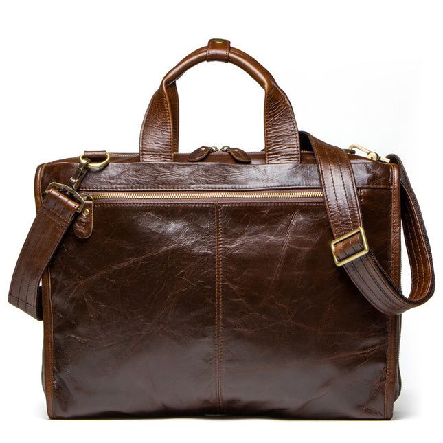 Brown Leather Cowhide Business Briefcase Men's Shoulder Messenger Bag for Laptop