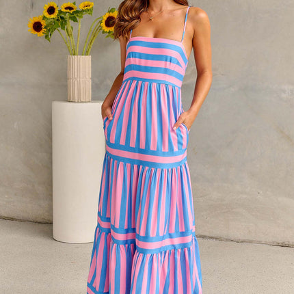 Striped Suspender Dress with Pockets