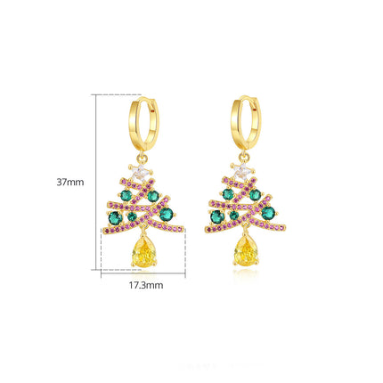 New Christmas Tree Earrings with Colorful Rhinestones