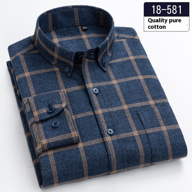 Cotton Brushed Plaid Long-Sleeved Shirt