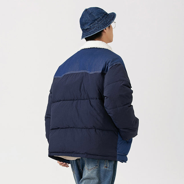 Manteau matelassé en denim patchwork pour homme