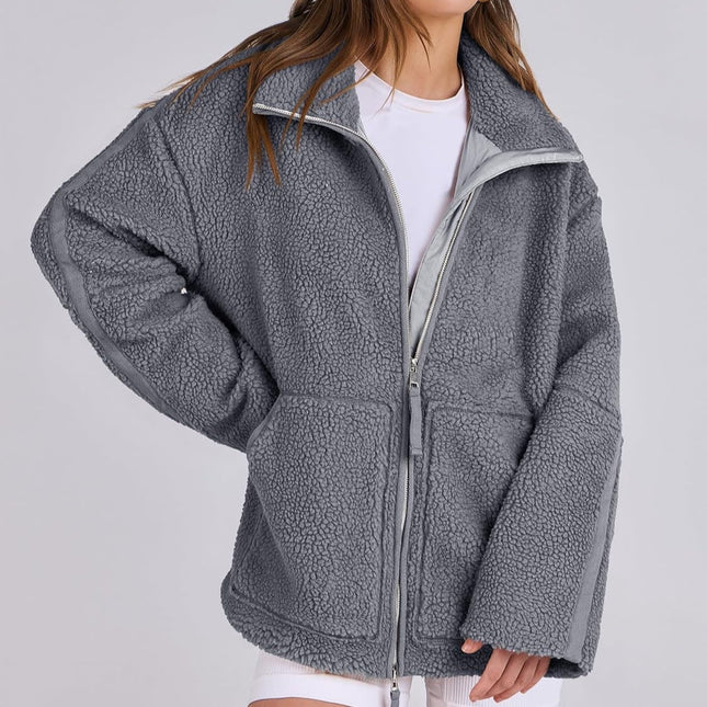 Winter Lapel Zip-up Coat with Pockets