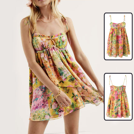 Y2K Floral Print Suspender Beach Dress