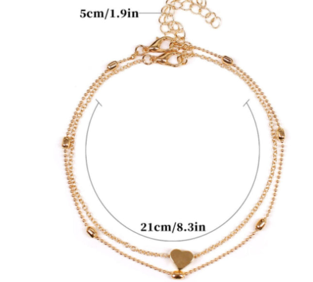 Double-Layered Heart-Shaped Anklet