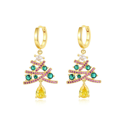 New Christmas Tree Earrings with Colorful Rhinestones