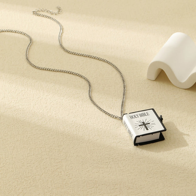 Stainless Steel Cross Bible Verses Pendant Necklace