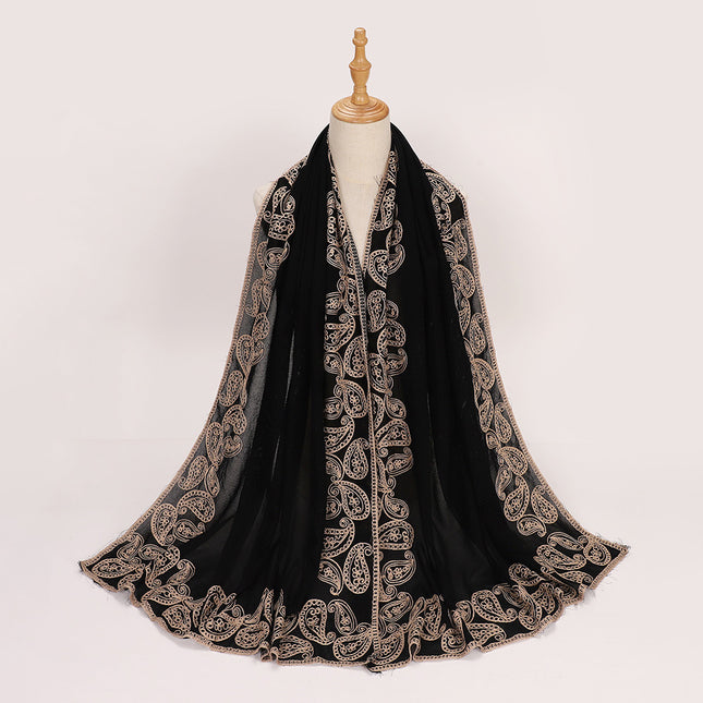 Ethnic Style Black Embroidered Toe Cap Shawl Scarf