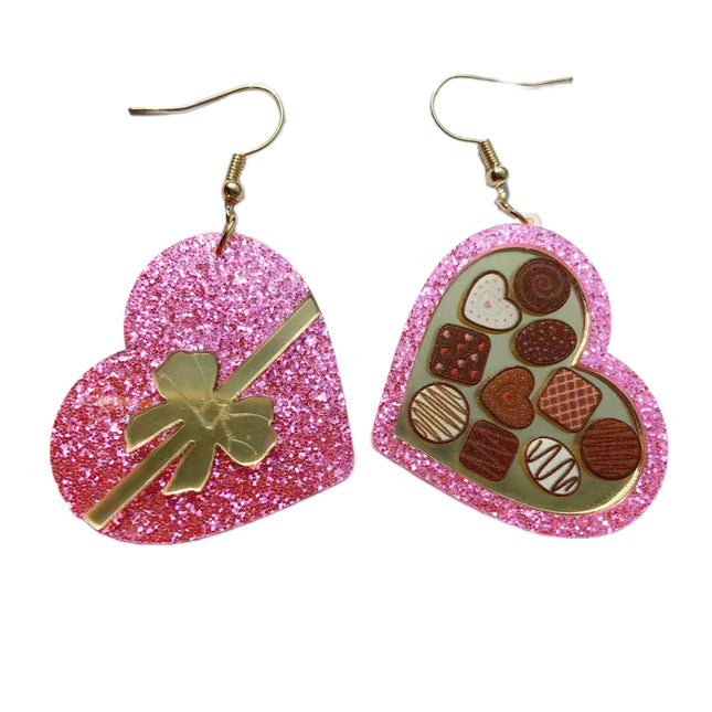 Valentine's Day Red Gift Box Heart Earrings