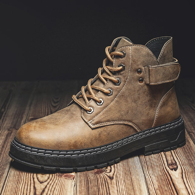 Men's Retro High-Top Martin Work Boots - Leather & PU, Vintage Style