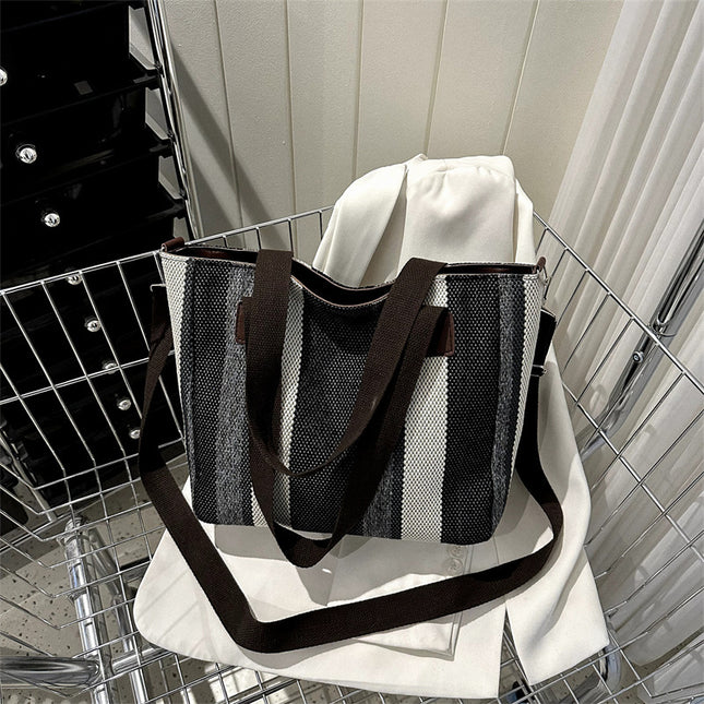 Fashion Stripe Totes Large Capacity Canvas Shoulder Bag
