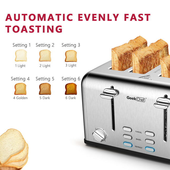 Geek Chef 4-Slice Stainless Steel Toaster