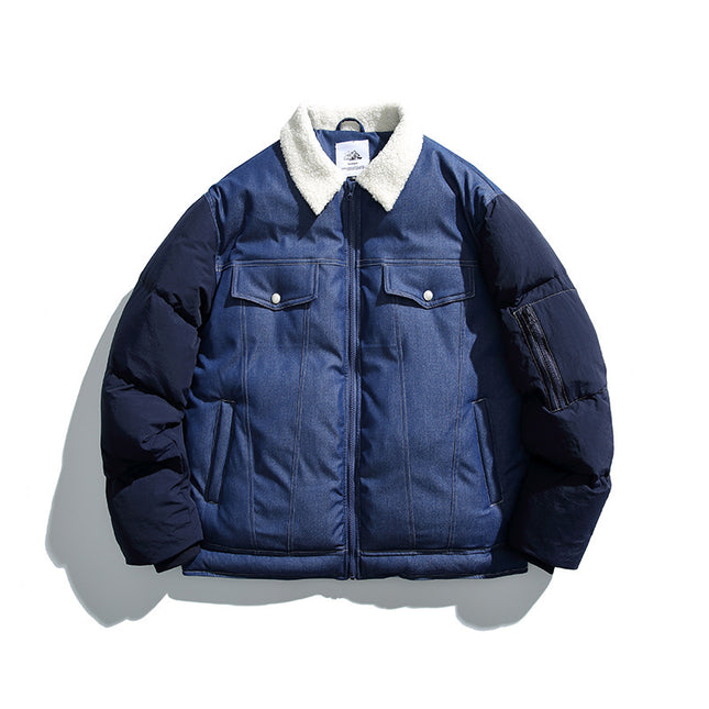Men's Patchwork Denim Padded Coat