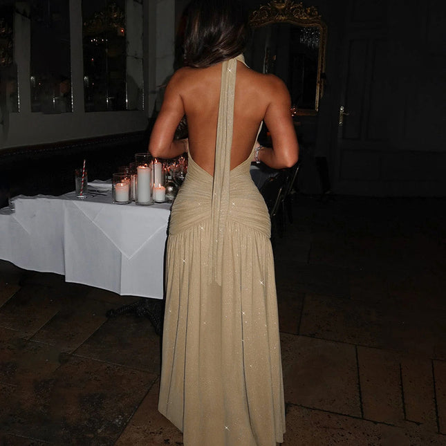 Backless  Silk Dress V-neck