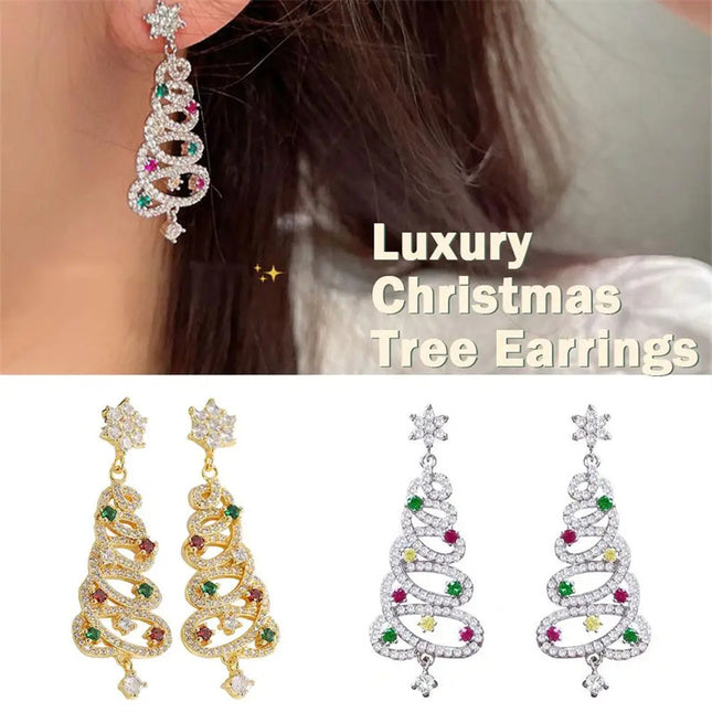 Colorful Zircon Christmas Tree Tassel Earrings