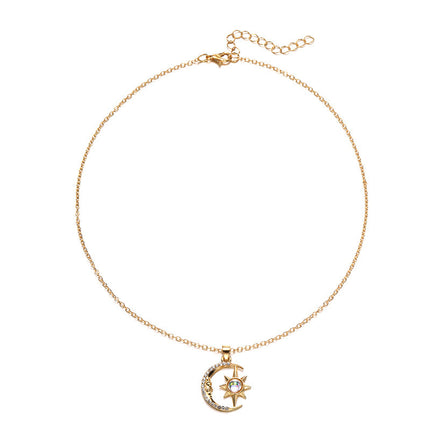 Moon & Star Zircon Pendant Necklace