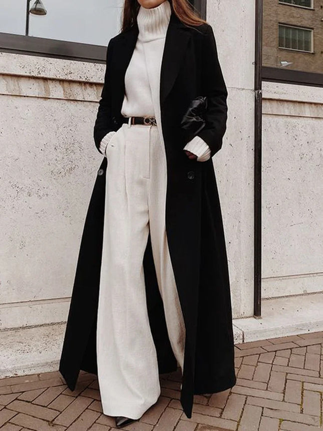  Leisure Long Pure Color Woolen Coat