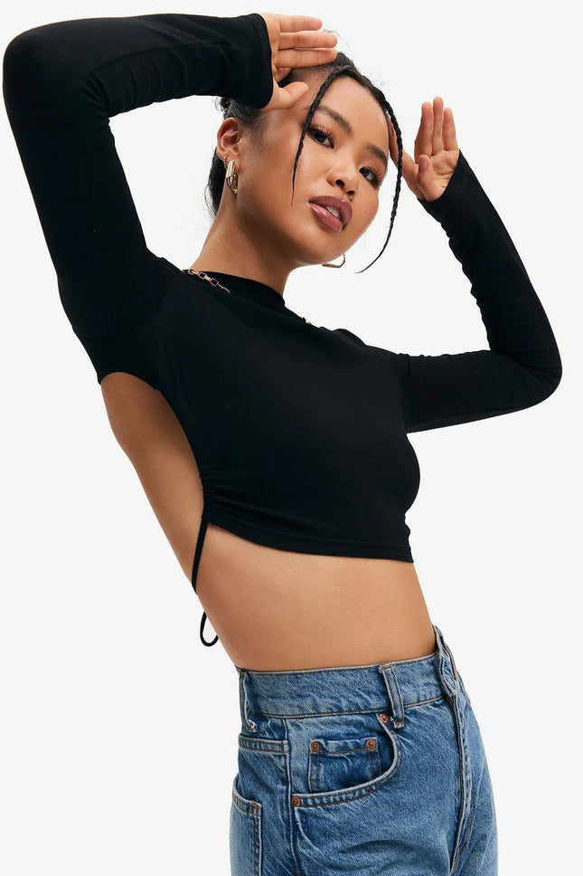 Crop Top Solid Tie Backless
