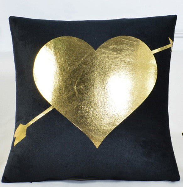 Velvet Black Gold Heart Love Cushion Cover
