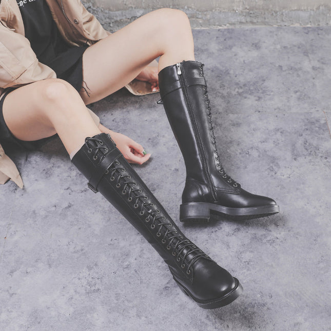 Women’s Leather Long Boots, Flat Heel, Big Size, Warm Lining