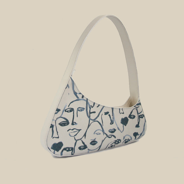 Vintage Canvas Shoulder Bag - White, Single Strap, Leisure Style