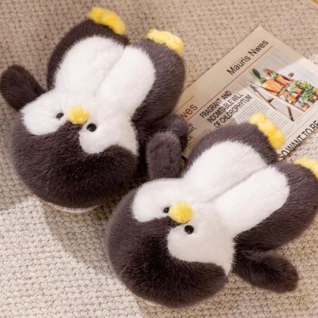 Chaussons en fourrure de pingouin multicolores pour femmes et filles