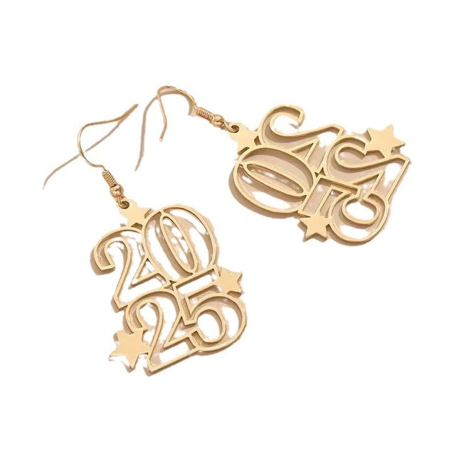 New Creative Golden Number 2025 Dangle Earrings