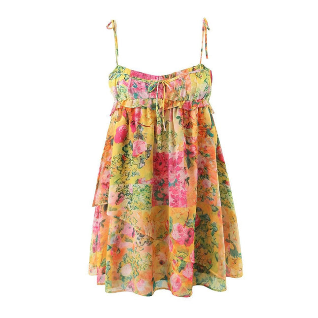 Y2K Floral Print Suspender Beach Dress