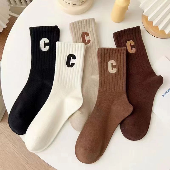 Jolies chaussettes à rayures marron pour couple, automne et hiver